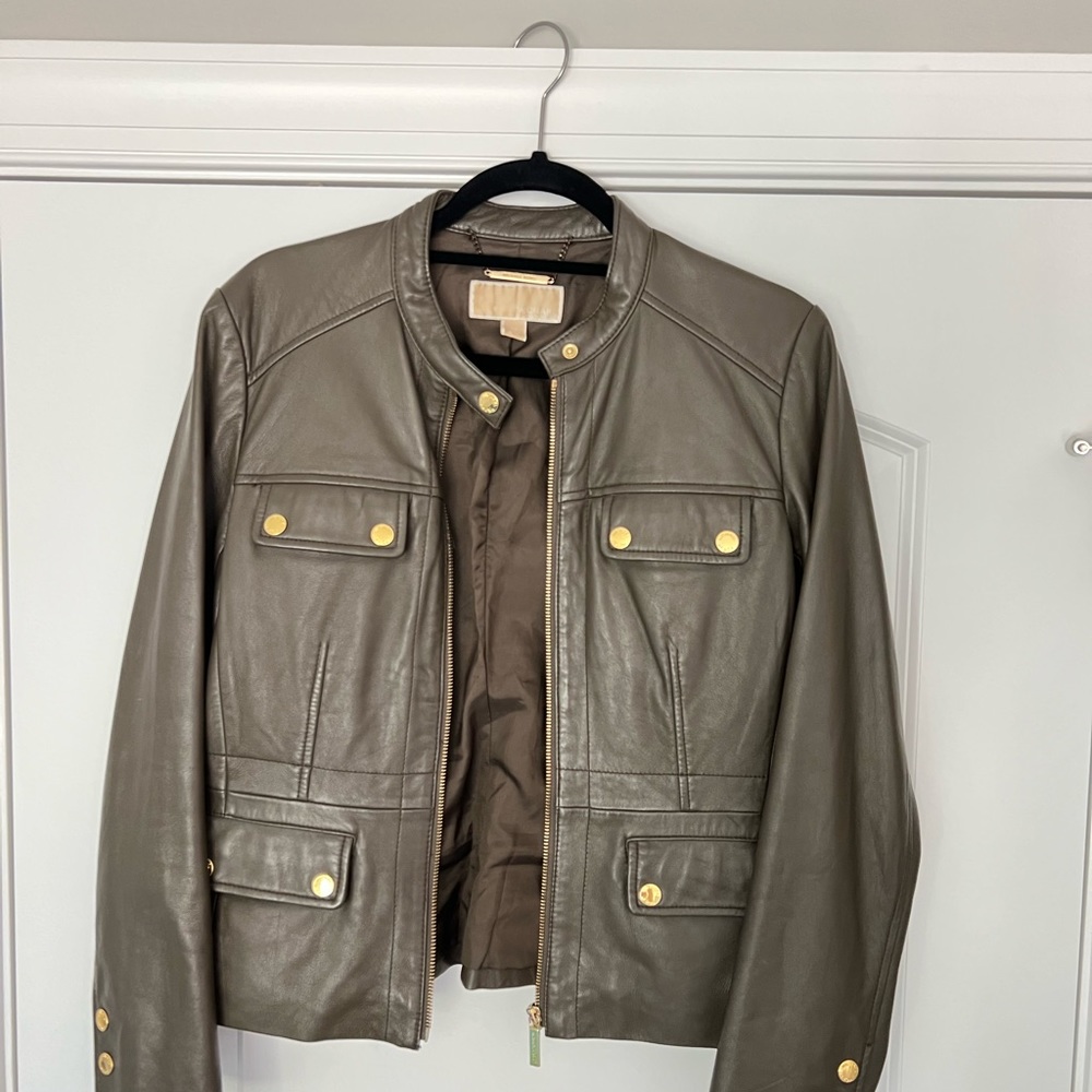 COPY - Michael Kors Olive GREEN BUTTER-LEATHER Jacket